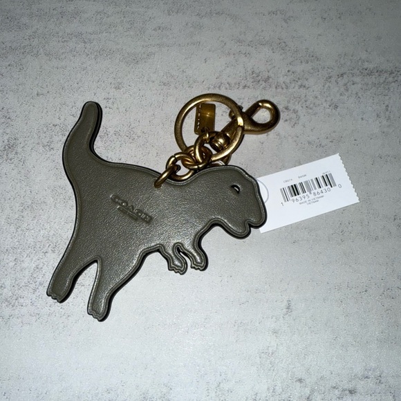 NWT COACH REXY Brass Green Smooth Refined Calf Leather Bag Charm/Keychain - Picture 3 of 3